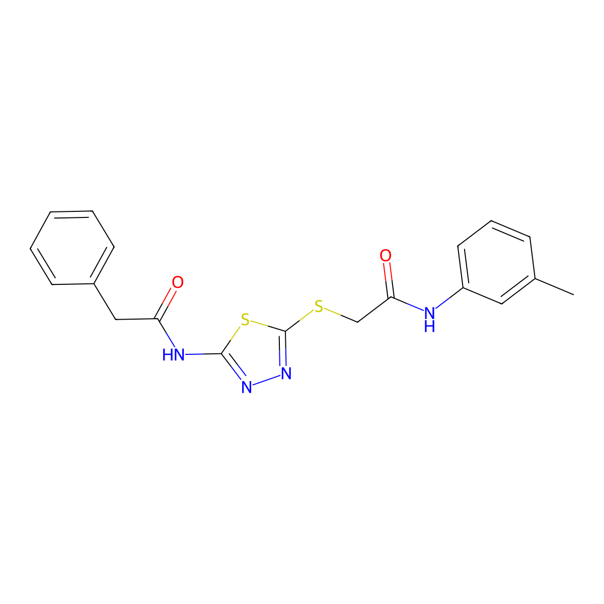N-(5-((2-oxo-2-(m-tolylamino)ethyl)thio)-1,3,4-thiadiazol-2-yl)-2-phenylacetamide molecular structure, CAS 392291-97-3