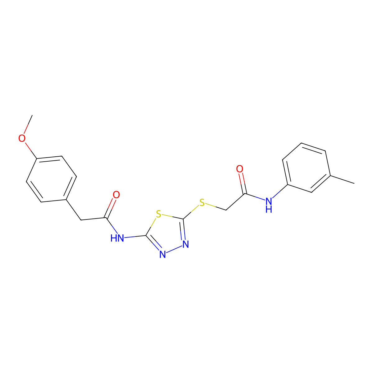 2-(4-methoxyphenyl)-N-(5-((2-oxo-2-(m-tolylamino)ethyl)thio)-1,3,4-thiadiazol-2-yl)acetamide molecular structure, CAS 392291-98-4