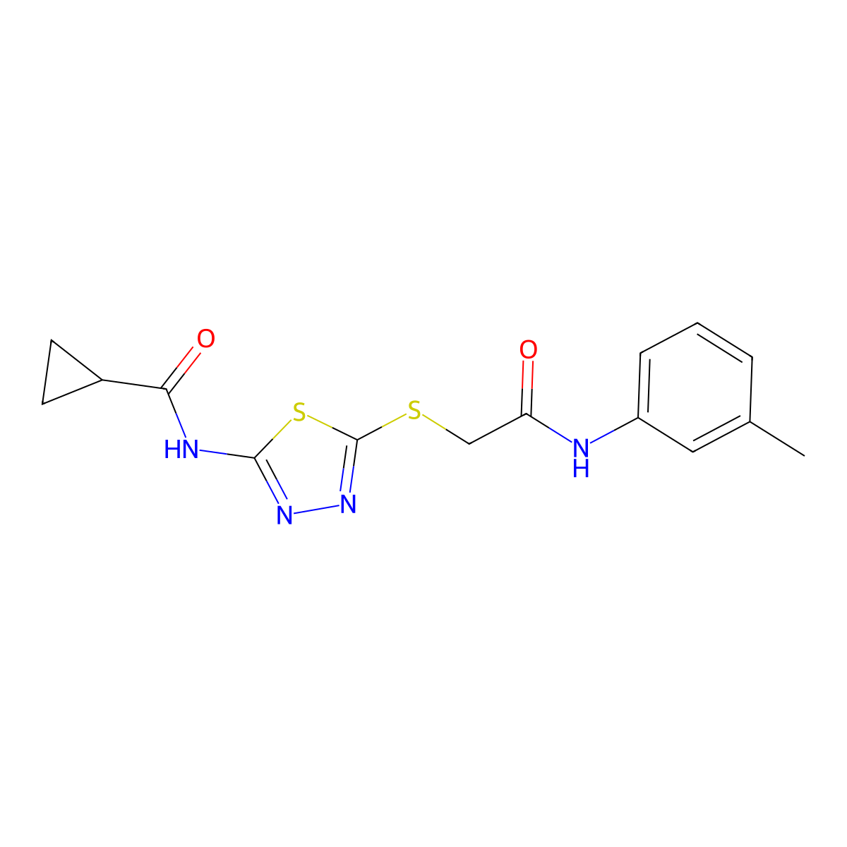 N-(5-((2-oxo-2-(m-tolylamino)ethyl)thio)-1,3,4-thiadiazol-2-yl)cyclopropanecarboxamide molecular structure, CAS 392292-00-1