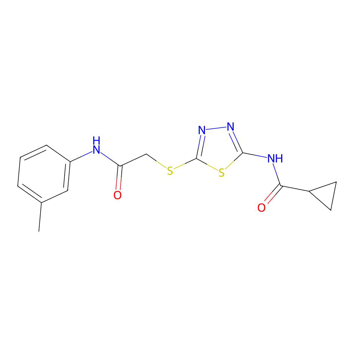 N-(5-((2-oxo-2-(m-tolylamino)ethyl)thio)-1,3,4-thiadiazol-2-yl)cyclopropanecarboxamide molecular structure, CAS 392292-00-1