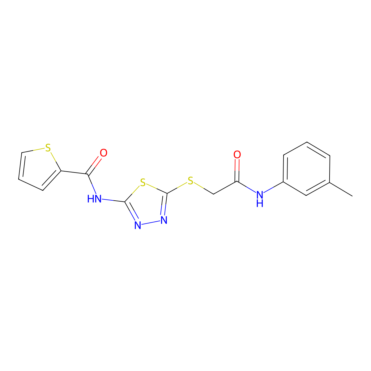 N-(5-((2-oxo-2-(m-tolylamino)ethyl)thio)-1,3,4-thiadiazol-2-yl)thiophene-2-carboxamide molecular structure, CAS 392292-03-4