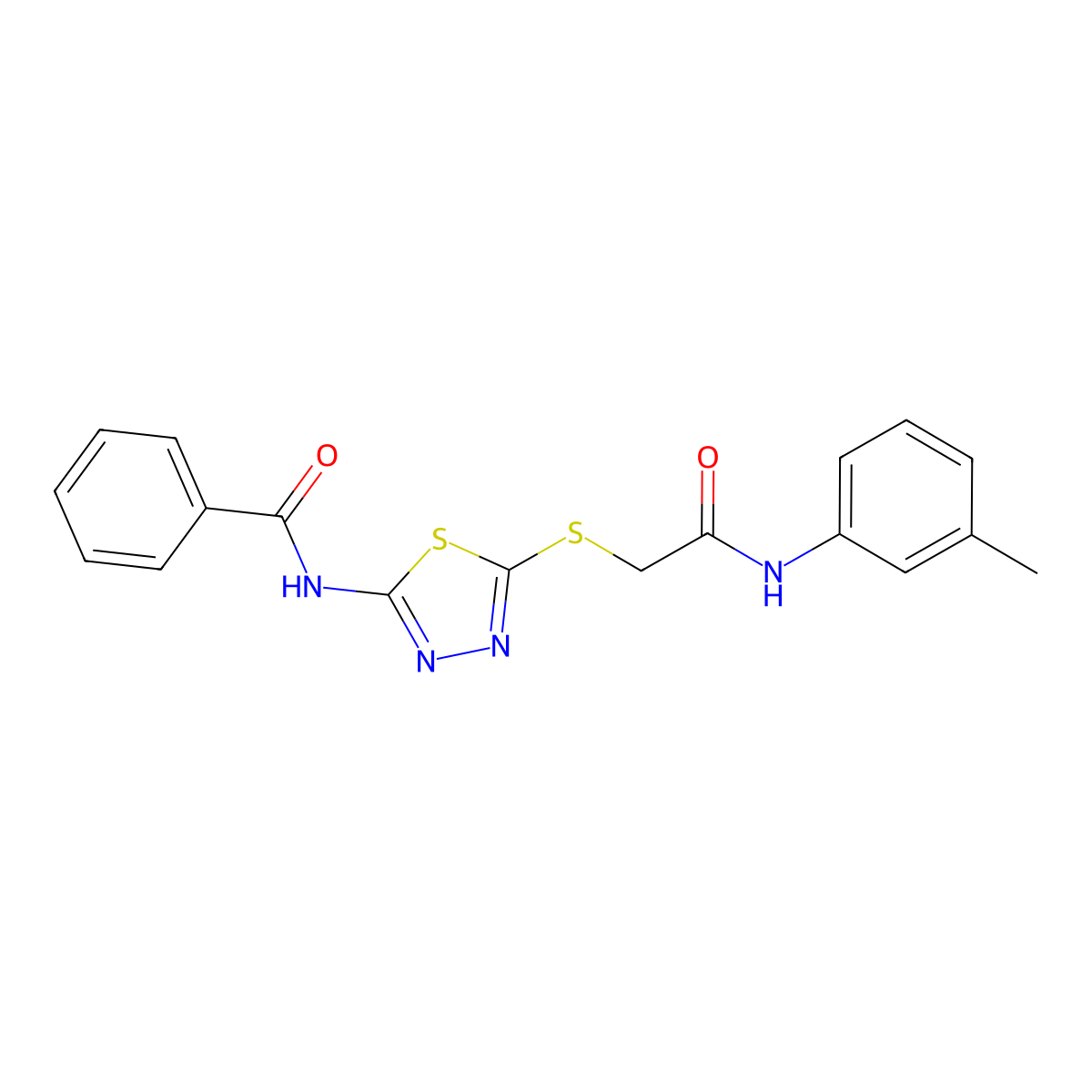 N-(5-((2-oxo-2-(m-tolylamino)ethyl)thio)-1,3,4-thiadiazol-2-yl)benzamide molecular structure, CAS 392292-05-6