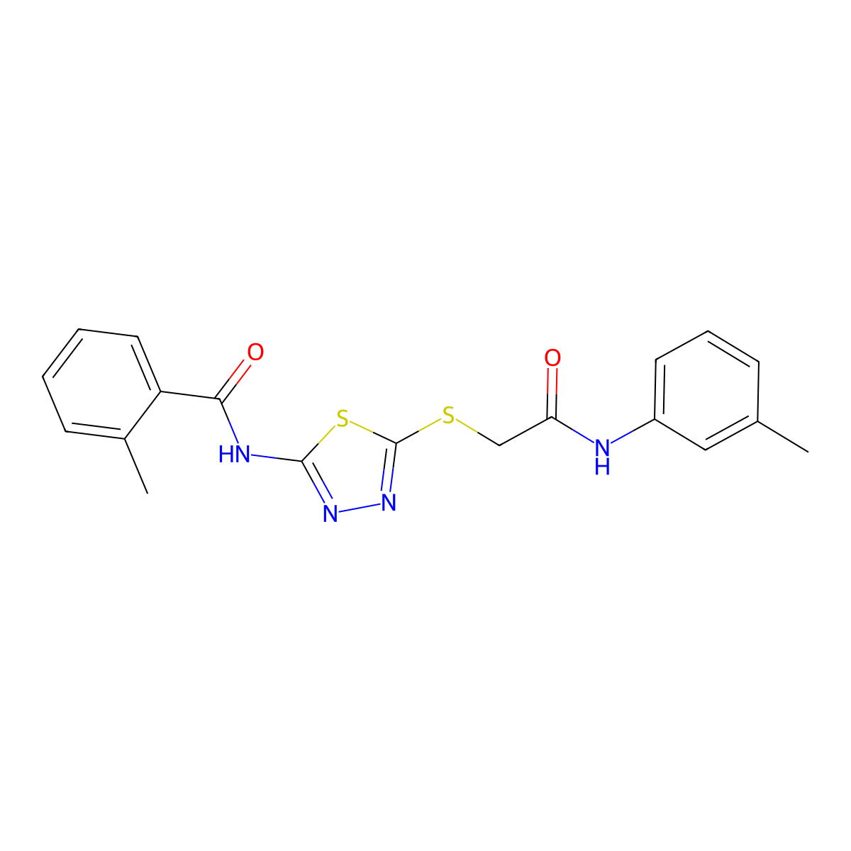 2-methyl-N-(5-((2-oxo-2-(m-tolylamino)ethyl)thio)-1,3,4-thiadiazol-2-yl)benzamide molecular structure, CAS 392292-06-7