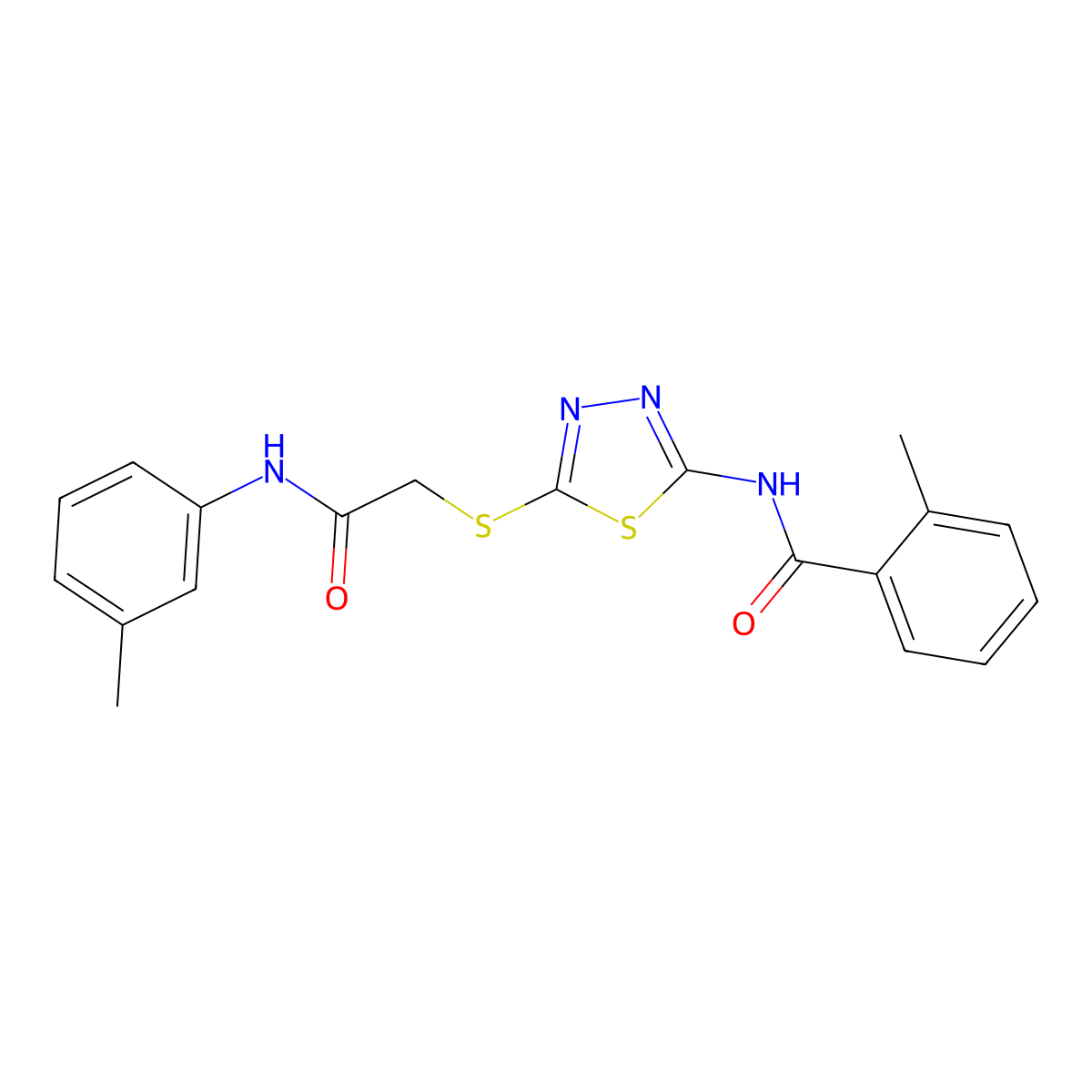 2-methyl-N-(5-((2-oxo-2-(m-tolylamino)ethyl)thio)-1,3,4-thiadiazol-2-yl)benzamide molecular structure, CAS 392292-06-7