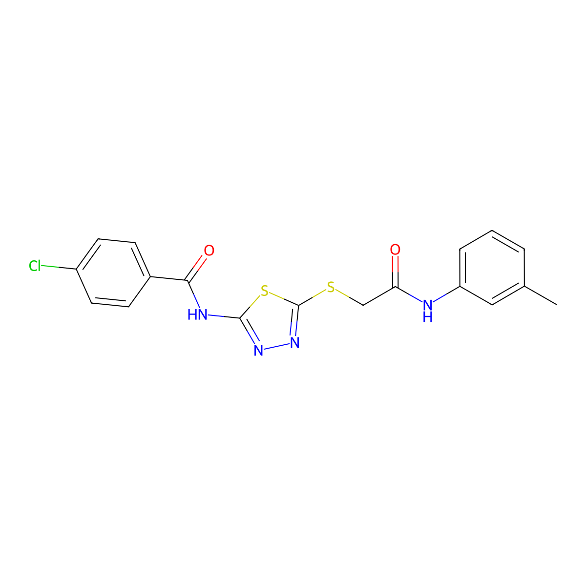 4-chloro-N-(5-((2-oxo-2-(m-tolylamino)ethyl)thio)-1,3,4-thiadiazol-2-yl)benzamide molecular structure, CAS 392292-09-0