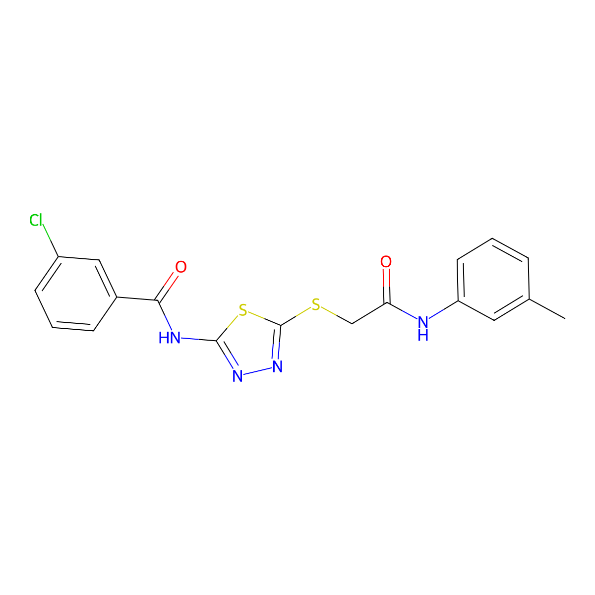 3-chloro-N-(5-((2-oxo-2-(m-tolylamino)ethyl)thio)-1,3,4-thiadiazol-2-yl)benzamide molecular structure, CAS 392292-10-3