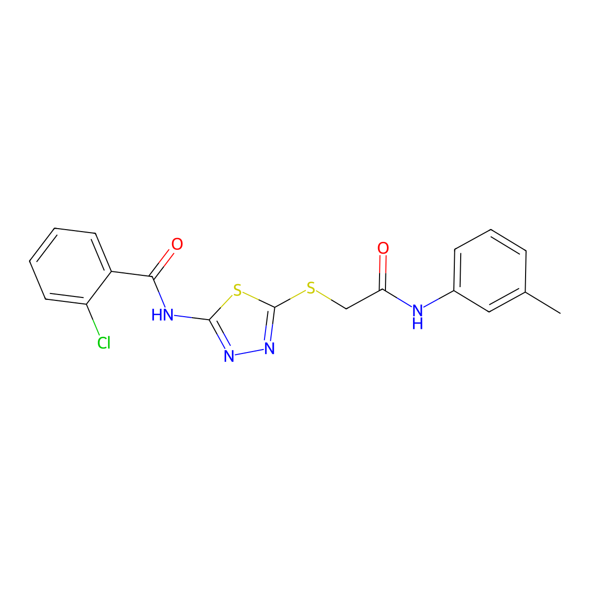 2-chloro-N-(5-((2-oxo-2-(m-tolylamino)ethyl)thio)-1,3,4-thiadiazol-2-yl)benzamide molecular structure, CAS 392292-11-4