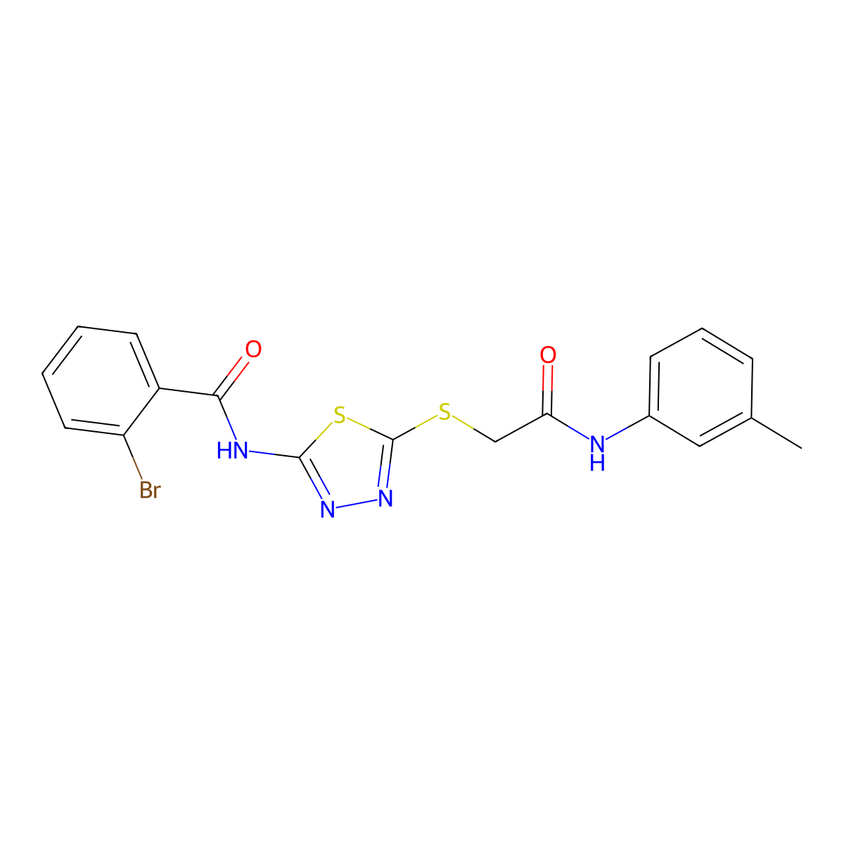 2-bromo-N-(5-((2-oxo-2-(m-tolylamino)ethyl)thio)-1,3,4-thiadiazol-2-yl)benzamide molecular structure, CAS 392292-12-5