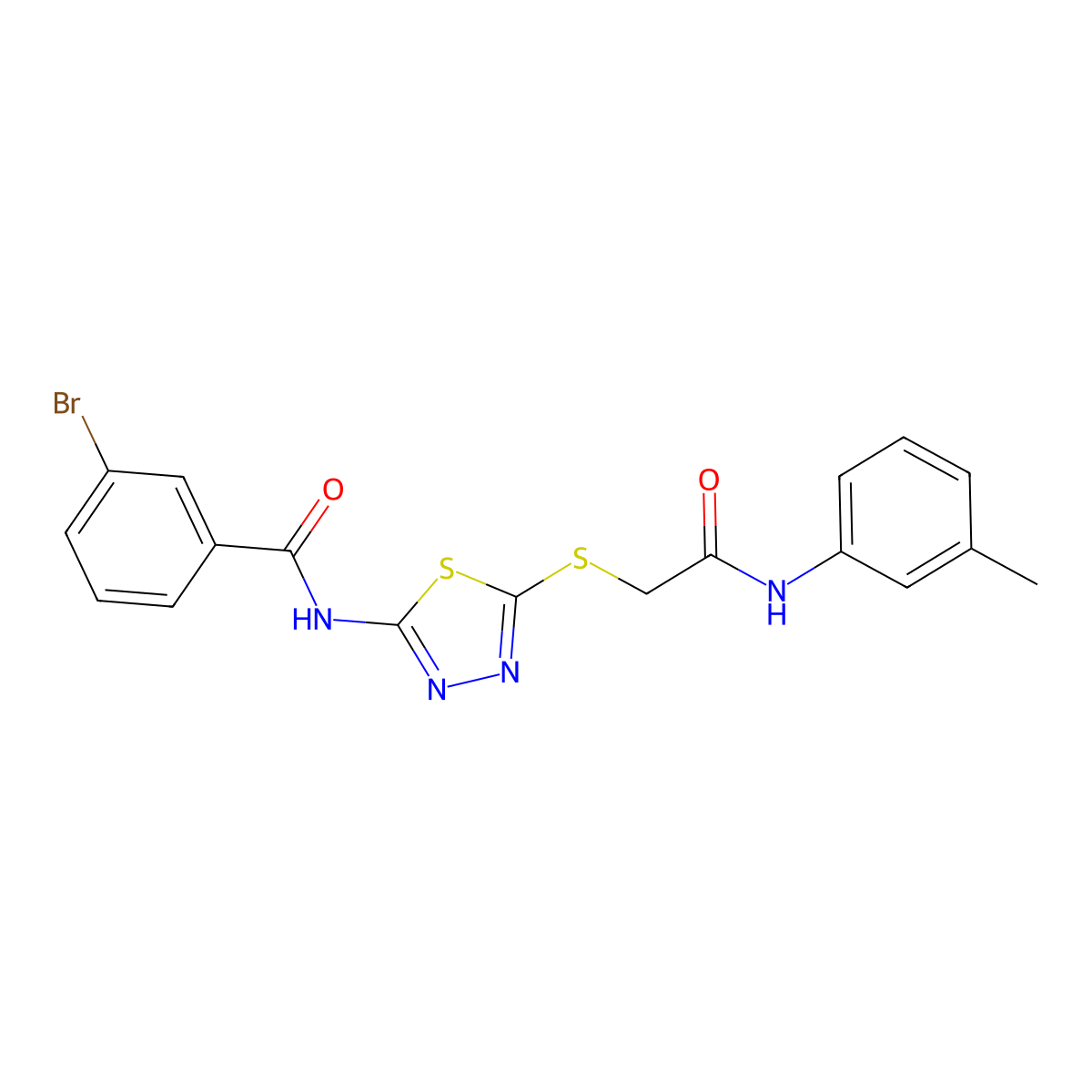3-bromo-N-(5-((2-oxo-2-(m-tolylamino)ethyl)thio)-1,3,4-thiadiazol-2-yl)benzamide molecular structure, CAS 392292-13-6