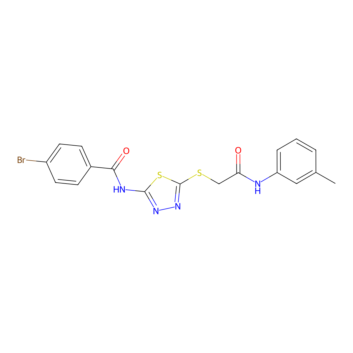 4-bromo-N-(5-((2-oxo-2-(m-tolylamino)ethyl)thio)-1,3,4-thiadiazol-2-yl)benzamide molecular structure, CAS 392292-14-7