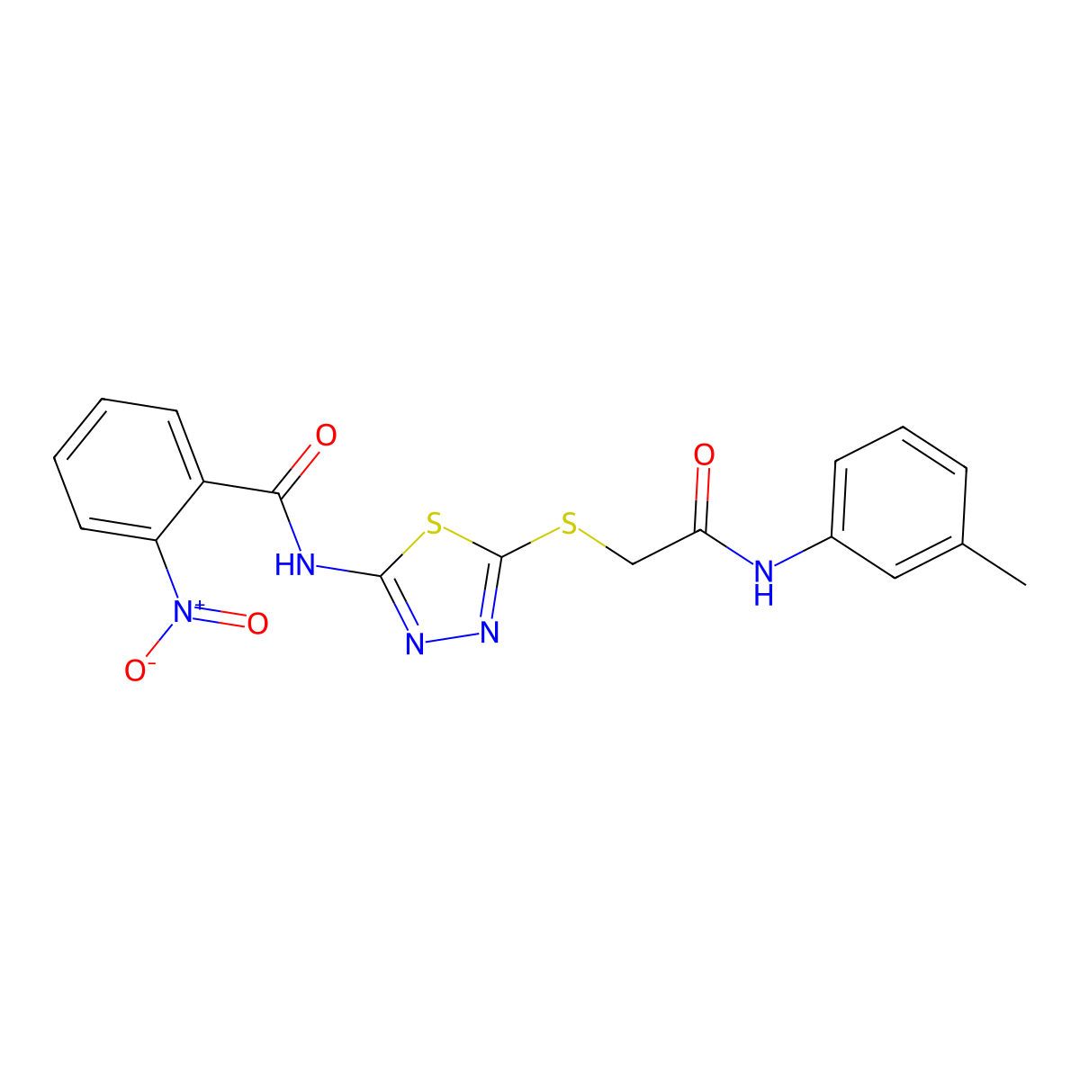 2-nitro-N-(5-((2-oxo-2-(m-tolylamino)ethyl)thio)-1,3,4-thiadiazol-2-yl)benzamide molecular structure, CAS 392292-18-1