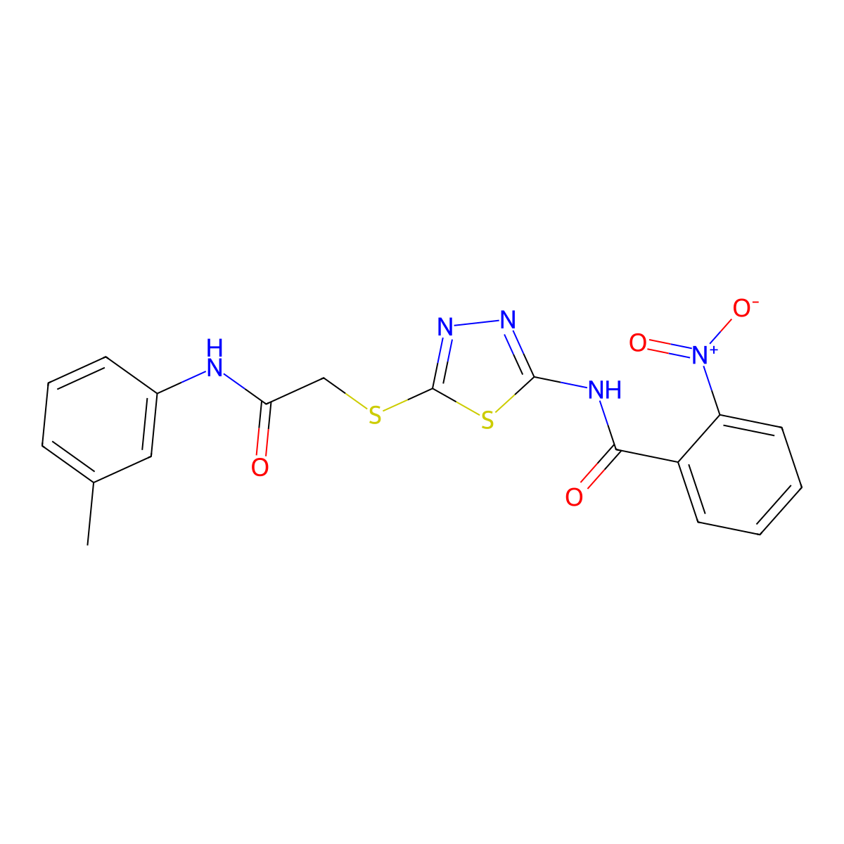 2-nitro-N-(5-((2-oxo-2-(m-tolylamino)ethyl)thio)-1,3,4-thiadiazol-2-yl)benzamide molecular structure, CAS 392292-18-1