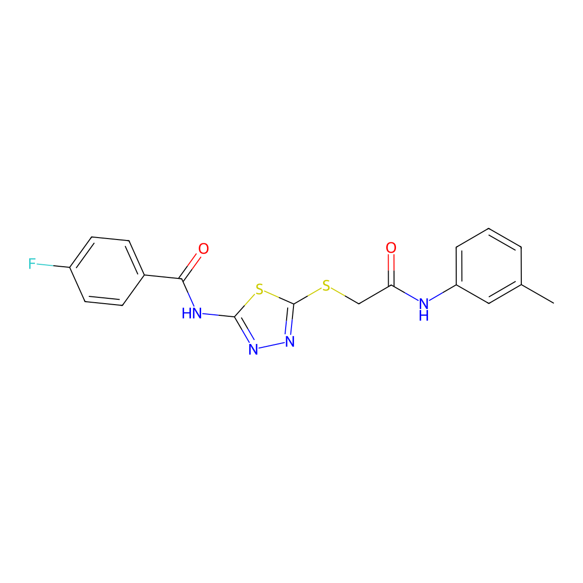 4-fluoro-N-(5-((2-oxo-2-(m-tolylamino)ethyl)thio)-1,3,4-thiadiazol-2-yl)benzamide molecular structure, CAS 392292-23-8