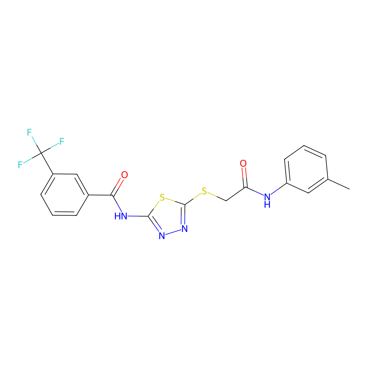 N-(5-((2-oxo-2-(m-tolylamino)ethyl)thio)-1,3,4-thiadiazol-2-yl)-3-(trifluoromethyl)benzamide molecular structure, CAS 392292-24-9