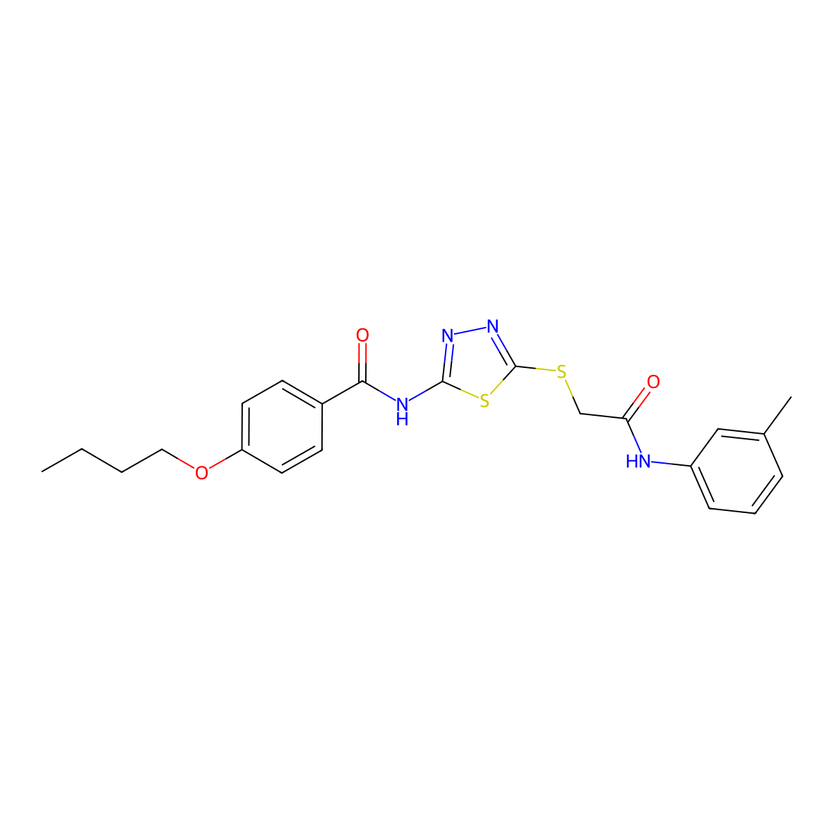 4-butoxy-N-(5-((2-oxo-2-(m-tolylamino)ethyl)thio)-1,3,4-thiadiazol-2-yl)benzamide molecular structure, CAS 392292-28-3