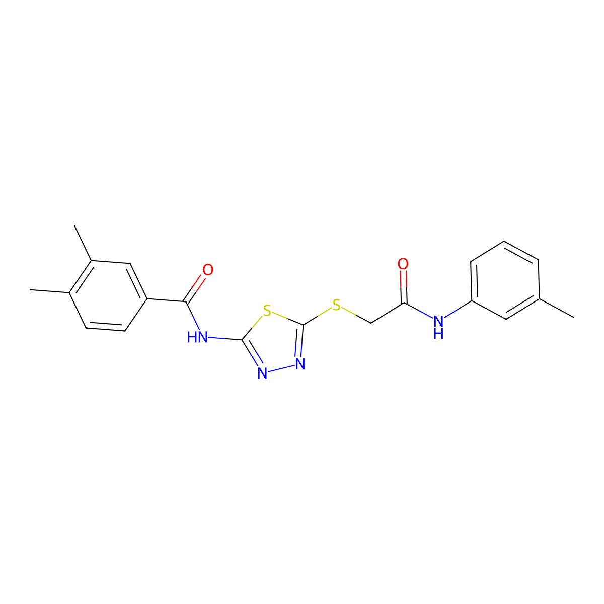 3,4-dimethyl-N-(5-((2-oxo-2-(m-tolylamino)ethyl)thio)-1,3,4-thiadiazol-2-yl)benzamide molecular structure, CAS 392292-29-4