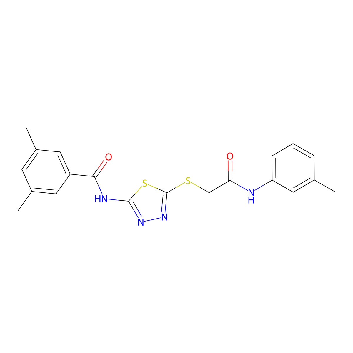 3,5-dimethyl-N-(5-((2-oxo-2-(m-tolylamino)ethyl)thio)-1,3,4-thiadiazol-2-yl)benzamide molecular structure, CAS 392292-30-7