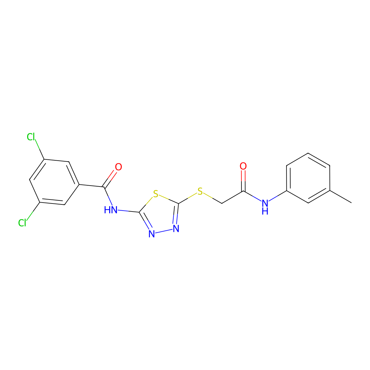 3,5-dichloro-N-(5-((2-oxo-2-(m-tolylamino)ethyl)thio)-1,3,4-thiadiazol-2-yl)benzamide molecular structure, CAS 392292-31-8