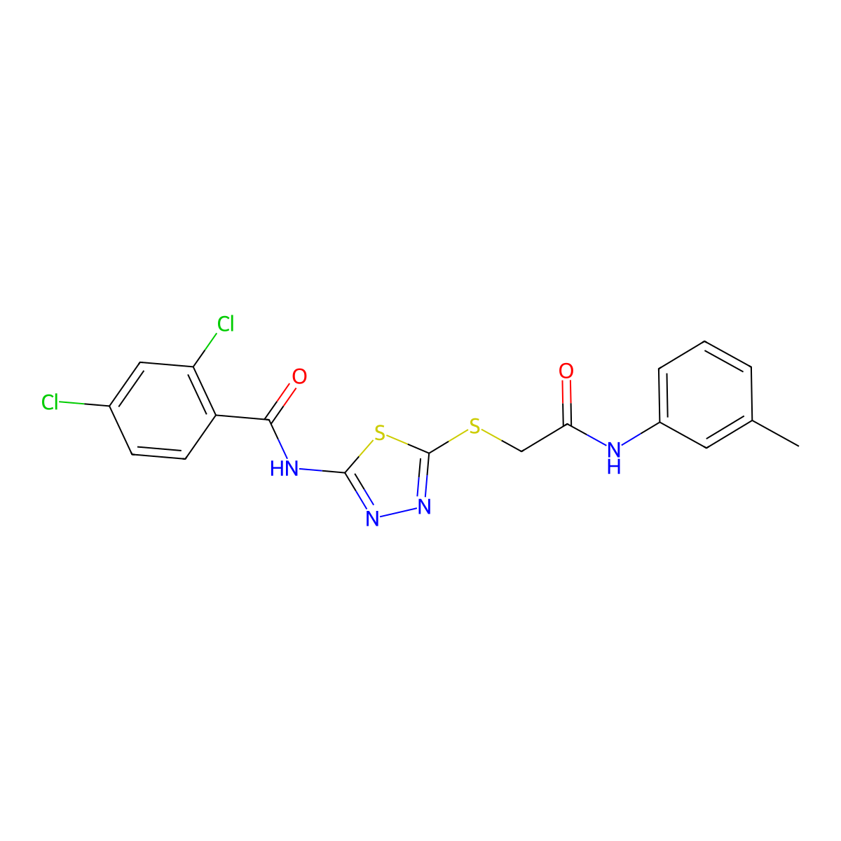2,4-dichloro-N-(5-((2-oxo-2-(m-tolylamino)ethyl)thio)-1,3,4-thiadiazol-2-yl)benzamide molecular structure, CAS 392292-32-9