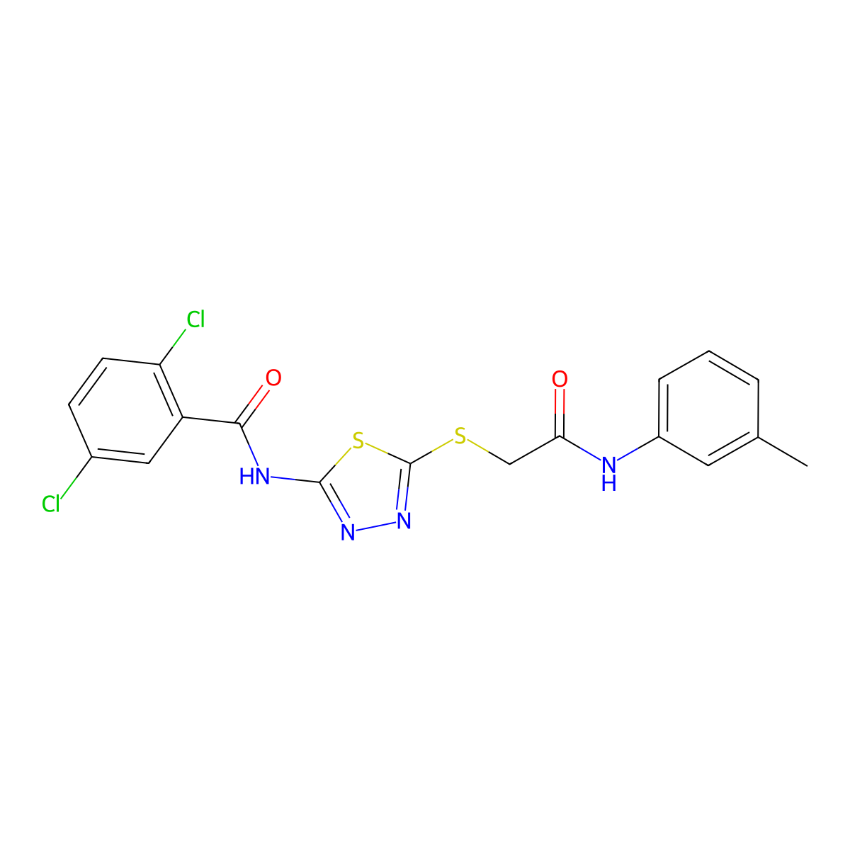 2,5-dichloro-N-(5-((2-oxo-2-(m-tolylamino)ethyl)thio)-1,3,4-thiadiazol-2-yl)benzamide molecular structure, CAS 392292-33-0