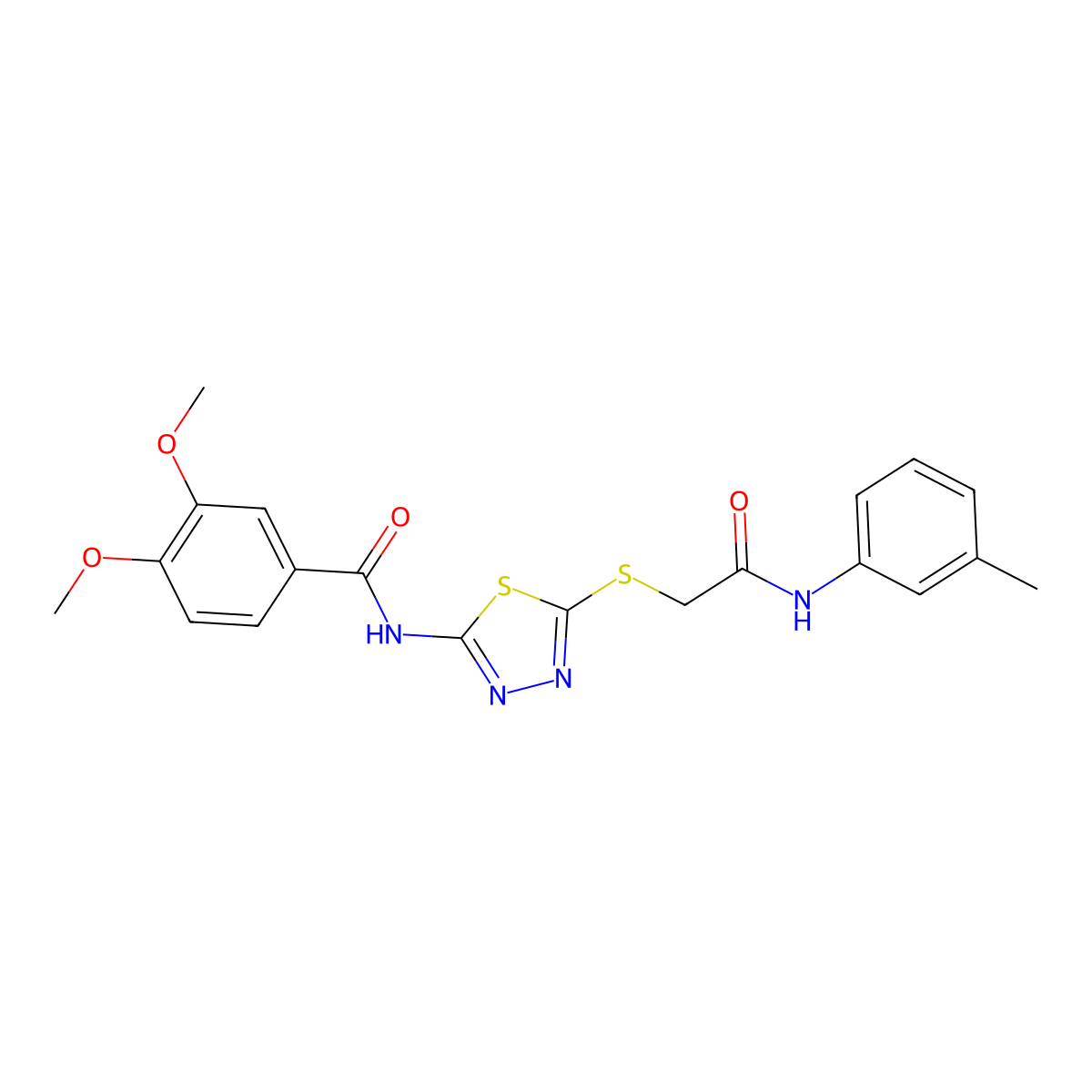 3,4-dimethoxy-N-(5-((2-oxo-2-(m-tolylamino)ethyl)thio)-1,3,4-thiadiazol-2-yl)benzamide molecular structure, CAS 392292-34-1