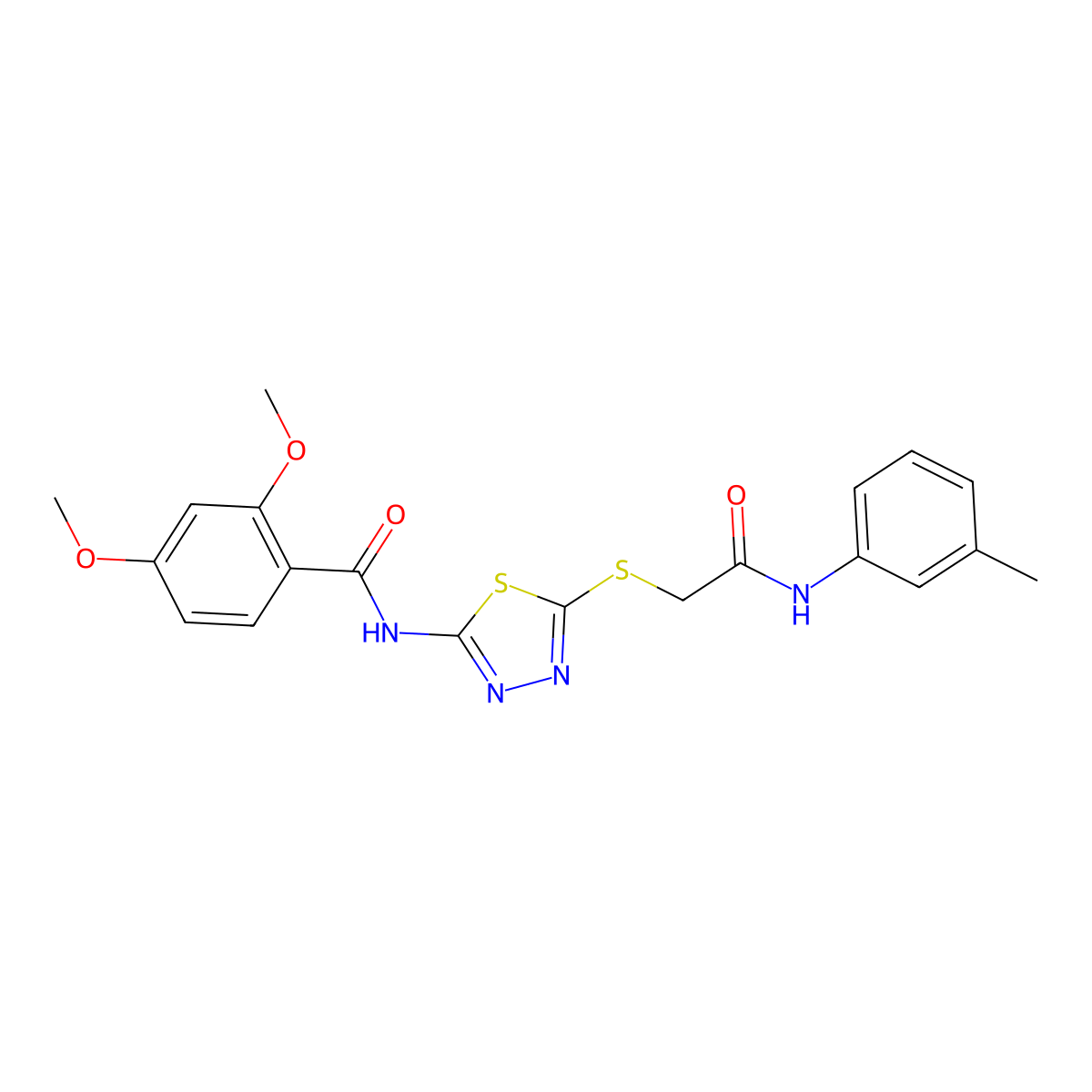 2,4-dimethoxy-N-(5-((2-oxo-2-(m-tolylamino)ethyl)thio)-1,3,4-thiadiazol-2-yl)benzamide molecular structure, CAS 392292-35-2