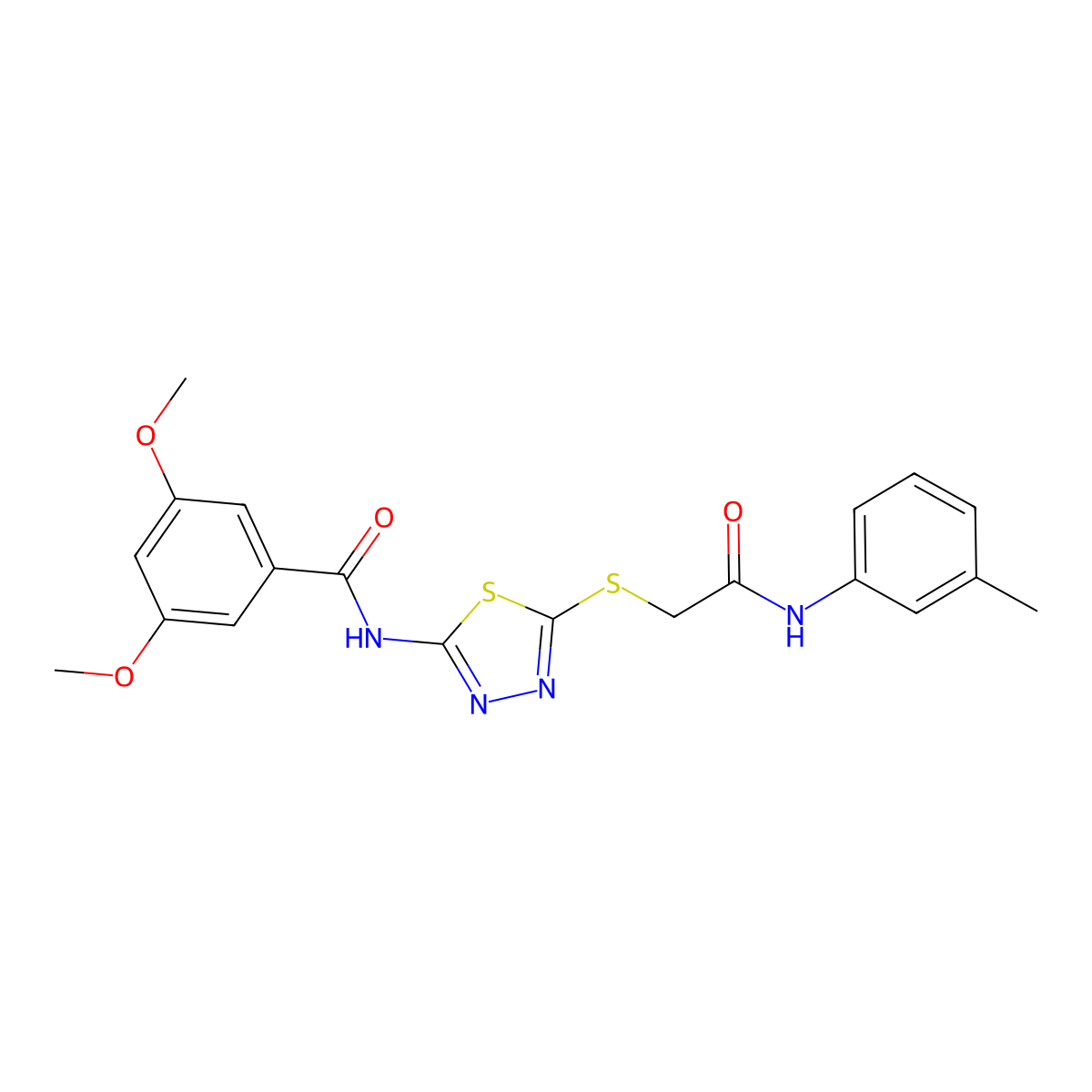 3,5-dimethoxy-N-(5-((2-oxo-2-(m-tolylamino)ethyl)thio)-1,3,4-thiadiazol-2-yl)benzamide molecular structure, CAS 392292-36-3