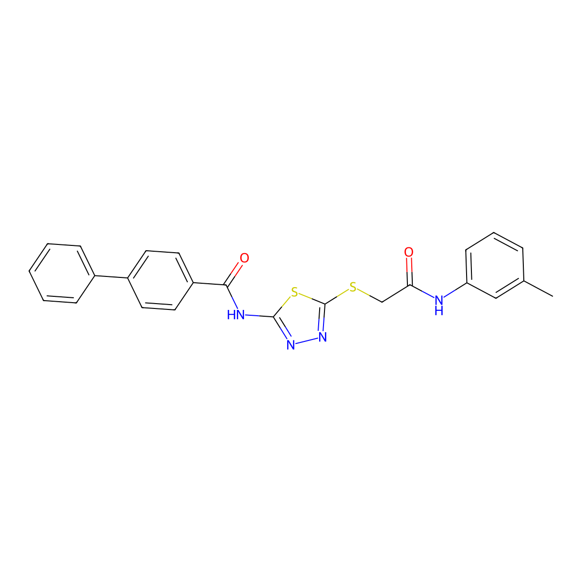 N-(5-((2-oxo-2-(m-tolylamino)ethyl)thio)-1,3,4-thiadiazol-2-yl)-[1,1'-biphenyl]-4-carboxamide molecular structure, CAS 392292-39-6