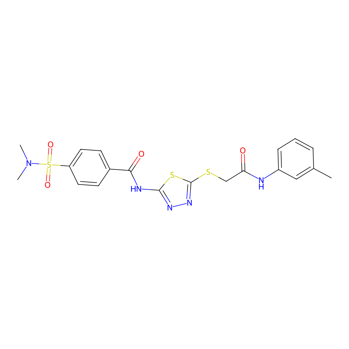 4-(N,N-dimethylsulfamoyl)-N-(5-((2-oxo-2-(m-tolylamino)ethyl)thio)-1,3,4-thiadiazol-2-yl)benzamide molecular structure, CAS 392292-40-9