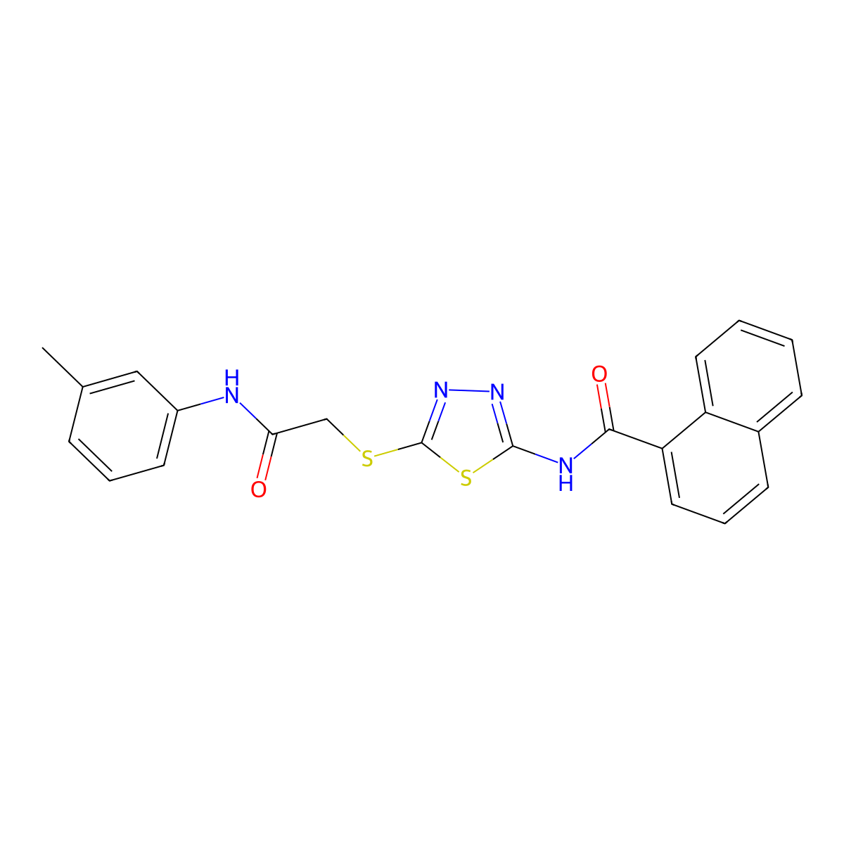 N-(5-((2-oxo-2-(m-tolylamino)ethyl)thio)-1,3,4-thiadiazol-2-yl)-1-naphthamide molecular structure, CAS 392292-45-4