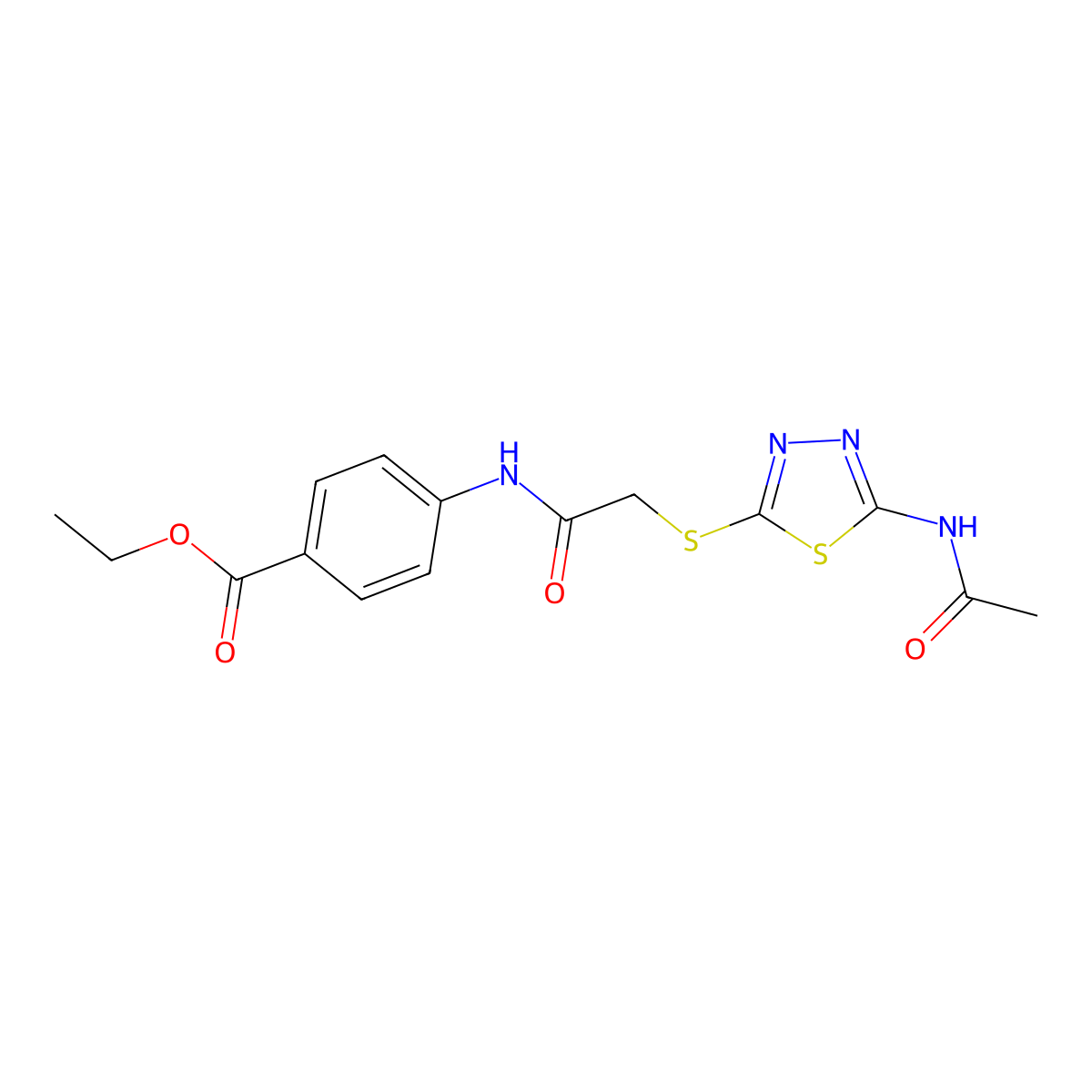 Ethyl 4-(2-((5-acetamido-1,3,4-thiadiazol-2-yl)thio)acetamido)benzoate molecular structure, CAS 392292-47-6