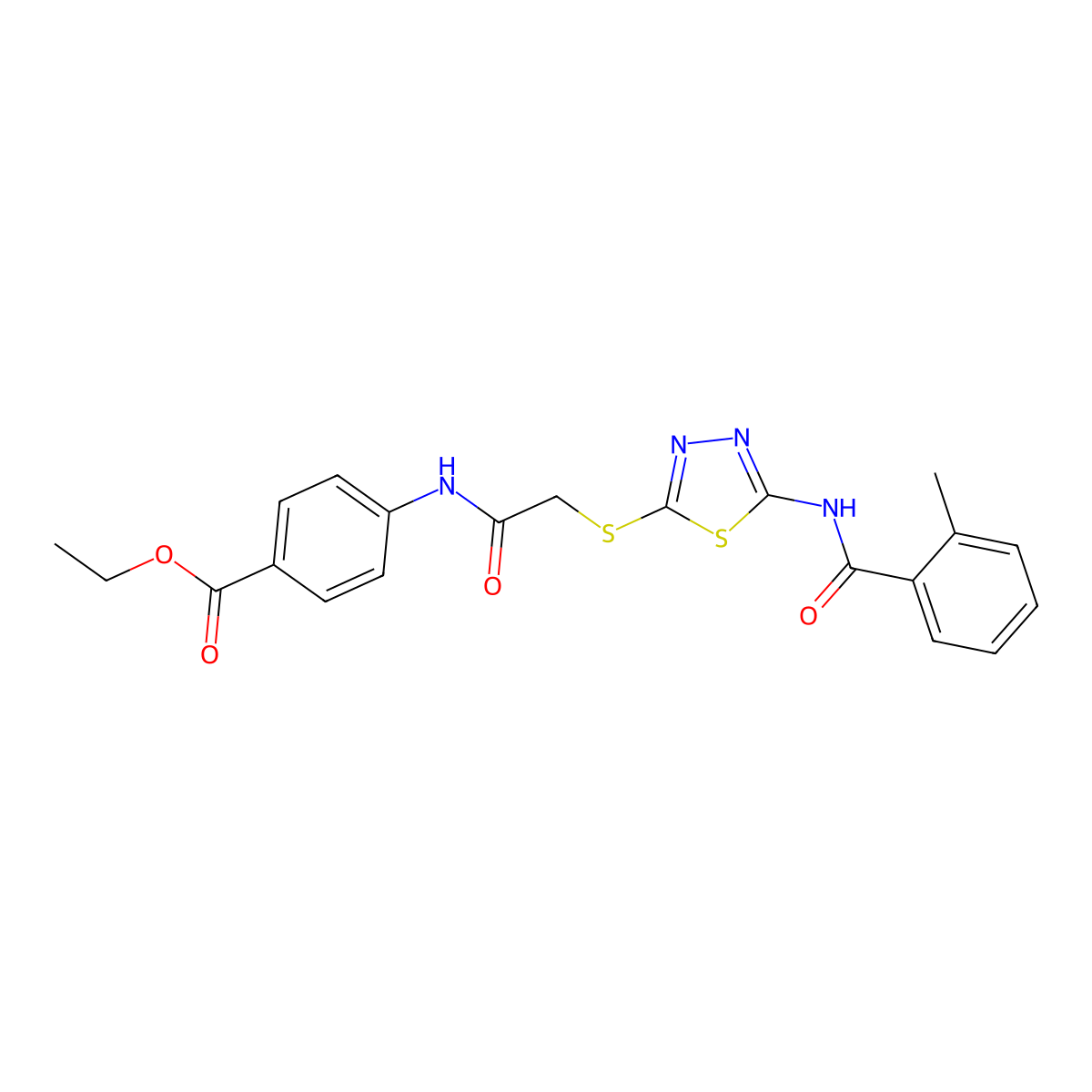 Ethyl 4-[[2-[[5-[(2-methylbenzoyl)amino]-1,3,4-thiadiazol-2-yl]sulfanyl]acetyl]amino]benzoate molecular structure, CAS 392293-08-2