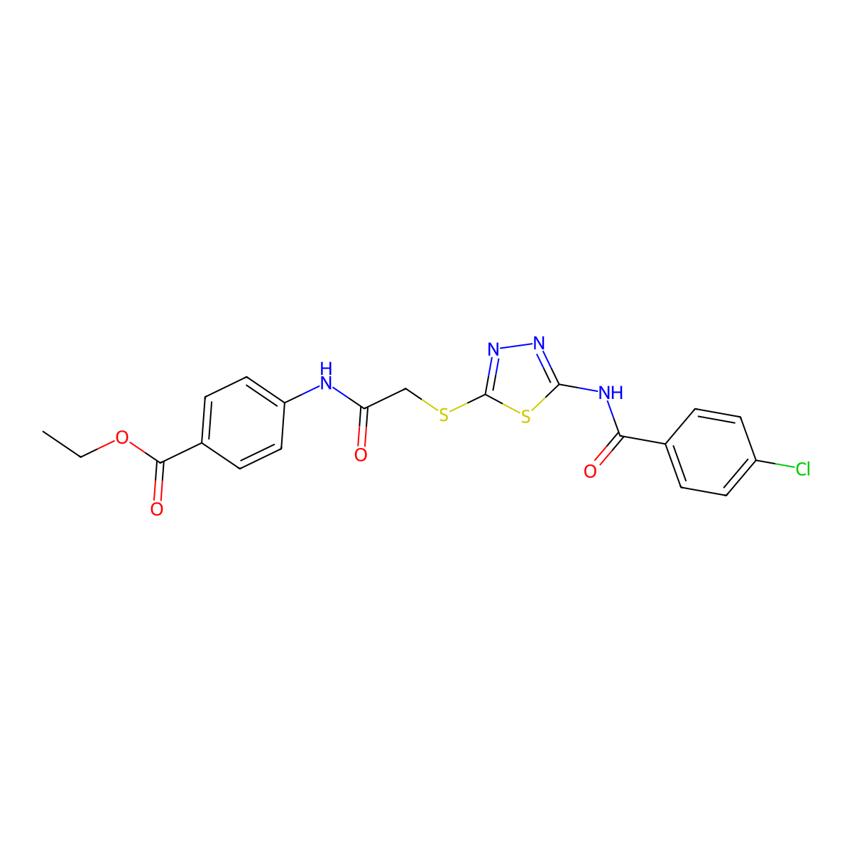 Ethyl 4-[[2-[[5-[(4-chlorobenzoyl)amino]-1,3,4-thiadiazol-2-yl]sulfanyl]acetyl]amino]benzoate molecular structure, CAS 392293-11-7