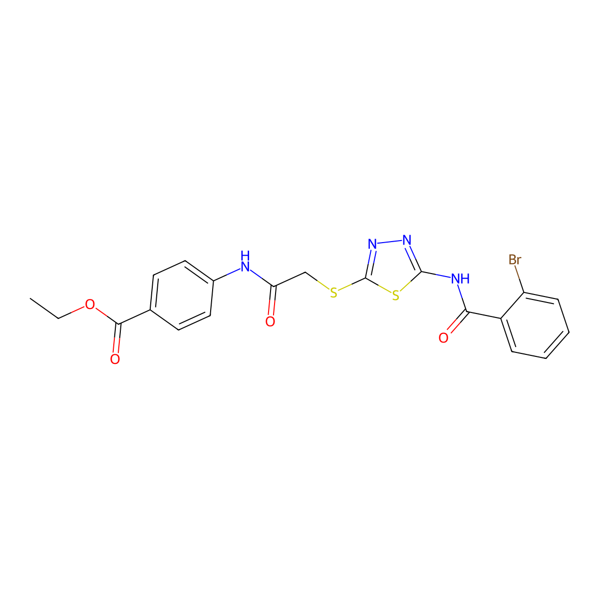 Ethyl 4-[[2-[[5-[(2-bromobenzoyl)amino]-1,3,4-thiadiazol-2-yl]sulfanyl]acetyl]amino]benzoate molecular structure, CAS 392293-14-0