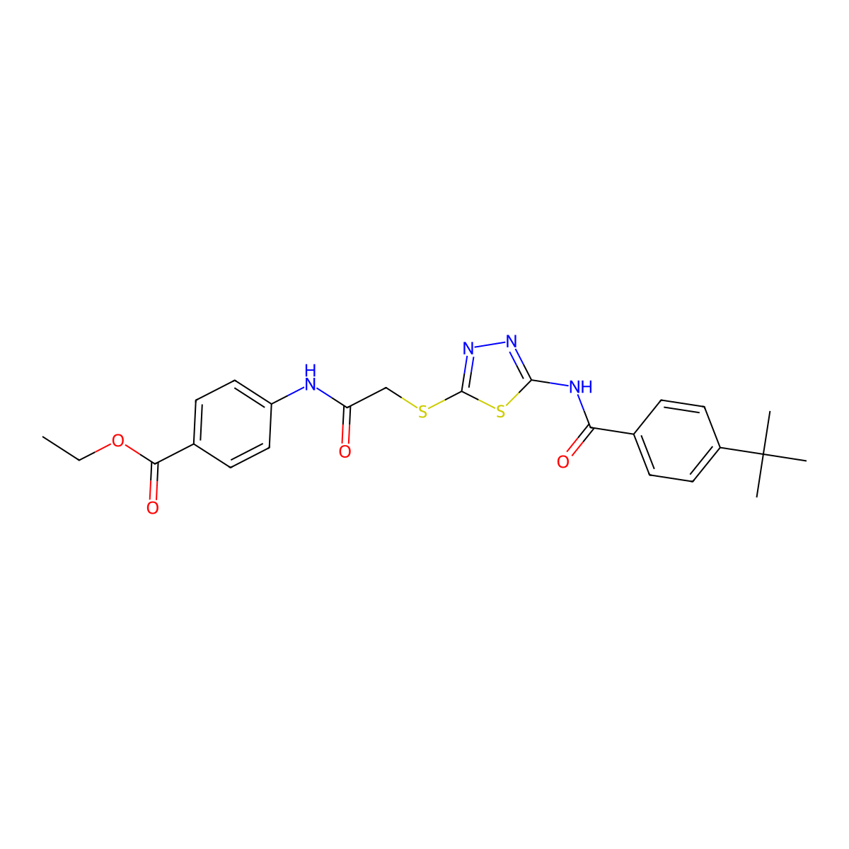 Ethyl 4-[[2-[[5-[(4-tert-butylbenzoyl)amino]-1,3,4-thiadiazol-2-yl]sulfanyl]acetyl]amino]benzoate molecular structure, CAS 392293-26-4