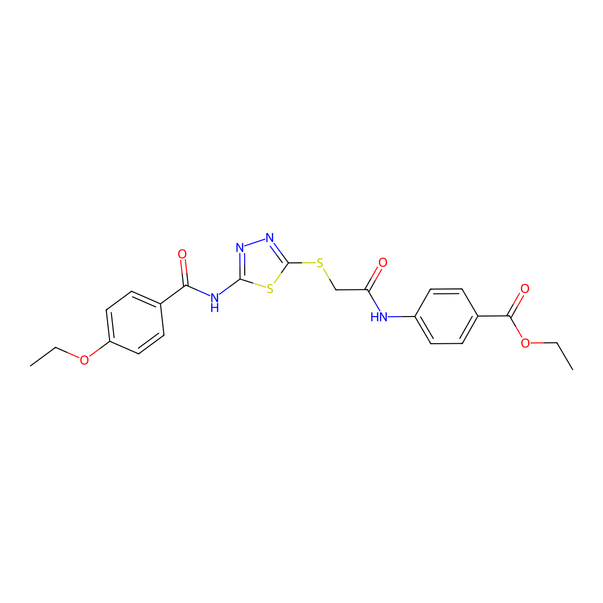 Ethyl 4-(2-((5-(4-ethoxybenzamido)-1,3,4-thiadiazol-2-yl)thio)acetamido)benzoate molecular structure, CAS 392293-28-6