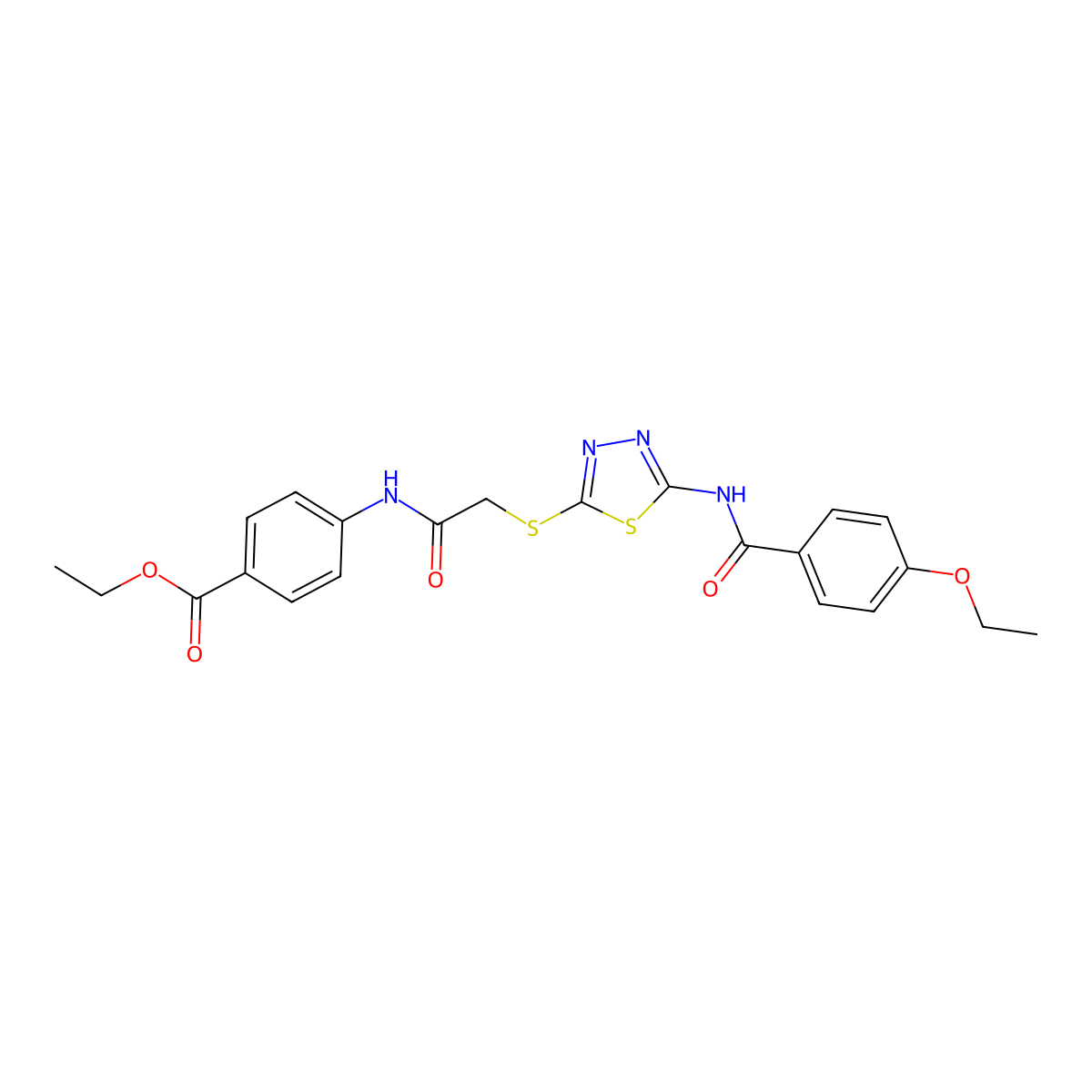 Ethyl 4-(2-((5-(4-ethoxybenzamido)-1,3,4-thiadiazol-2-yl)thio)acetamido)benzoate molecular structure, CAS 392293-28-6