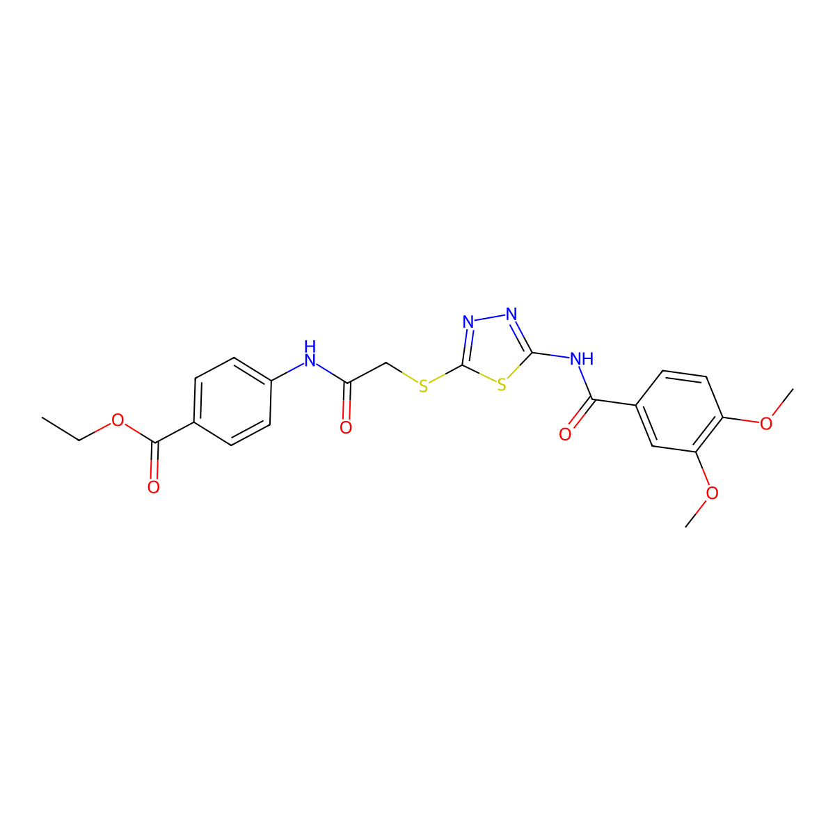 Ethyl 4-(2-((5-(3,4-dimethoxybenzamido)-1,3,4-thiadiazol-2-yl)thio)acetamido)benzoate molecular structure, CAS 392293-34-4