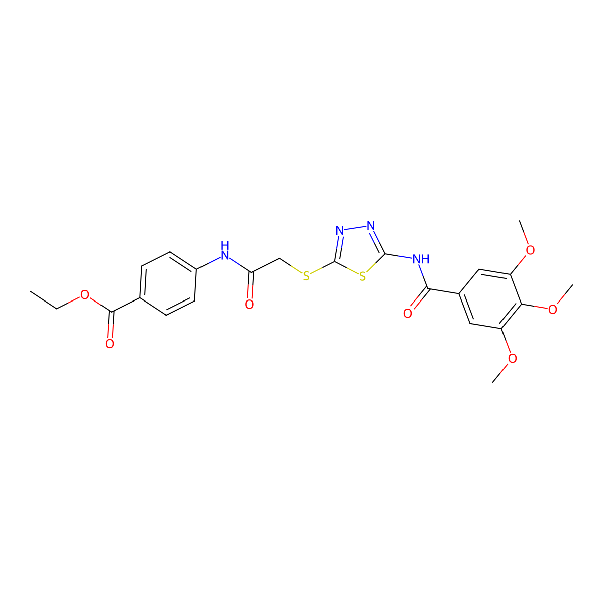Ethyl 4-(2-((5-(3,4,5-trimethoxybenzamido)-1,3,4-thiadiazol-2-yl)thio)acetamido)benzoate molecular structure, CAS 392293-37-7