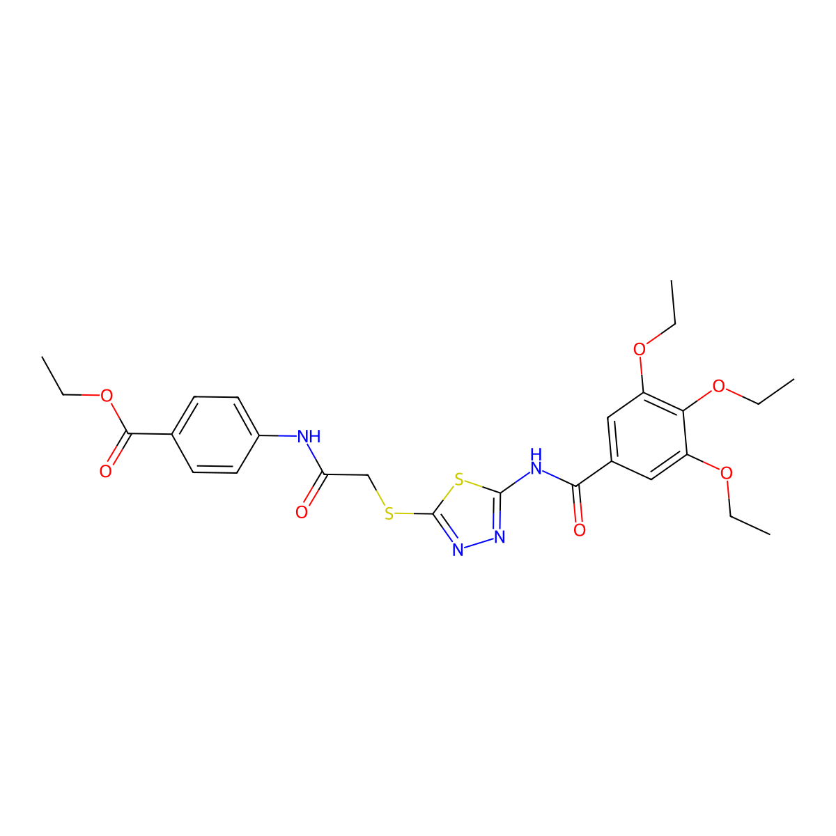 Ethyl 4-(2-((5-(3,4,5-triethoxybenzamido)-1,3,4-thiadiazol-2-yl)thio)acetamido)benzoate molecular structure, CAS 392293-38-8