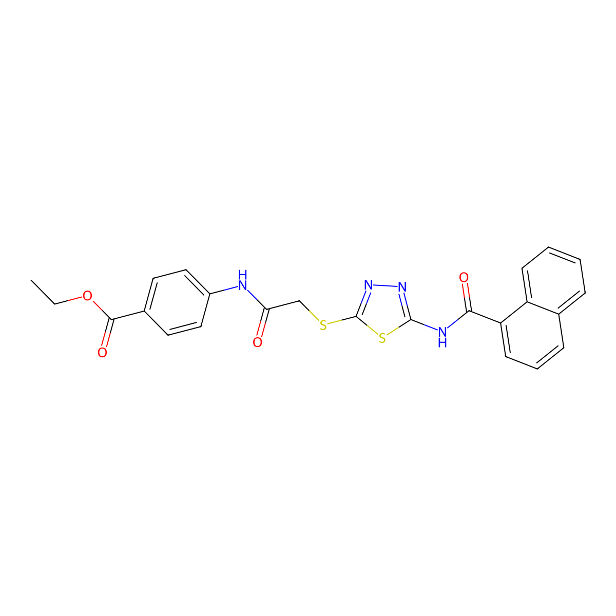 Ethyl 4-[[2-[[5-(naphthalene-1-carbonylamino)-1,3,4-thiadiazol-2-yl]sulfanyl]acetyl]amino]benzoate molecular structure, CAS 392293-43-5