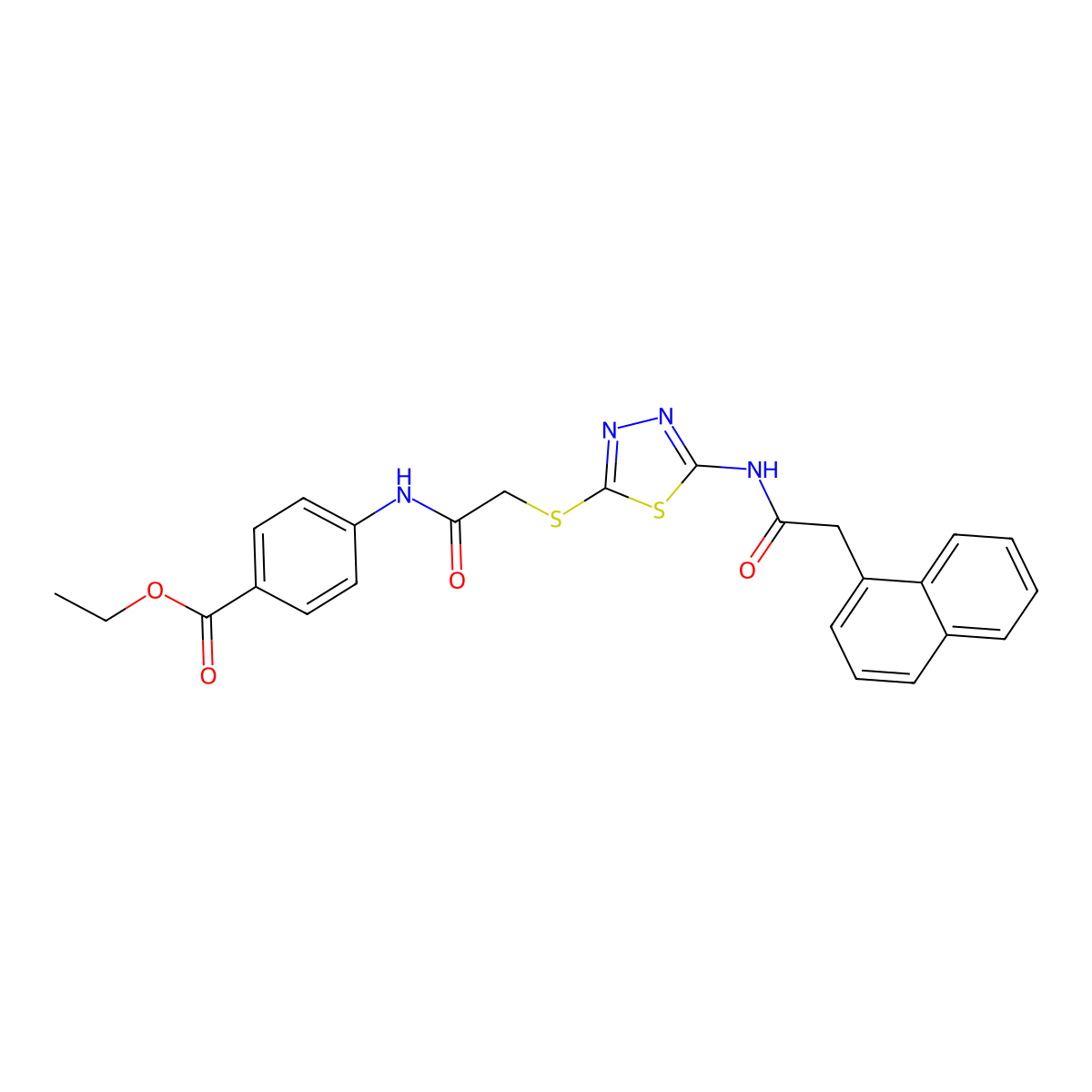 Ethyl 4-(2-((5-(2-(naphthalen-1-yl)acetamido)-1,3,4-thiadiazol-2-yl)thio)acetamido)benzoate molecular structure, CAS 392293-44-6