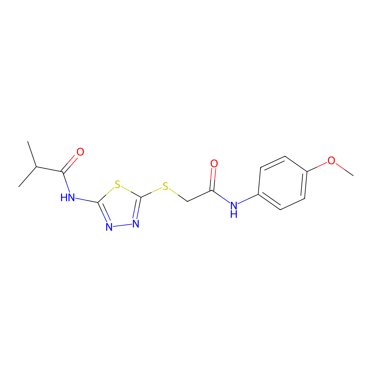 N-(5-((2-((4-methoxyphenyl)amino)-2-oxoethyl)thio)-1,3,4-thiadiazol-2-yl)isobutyramide molecular structure, CAS 392293-48-0