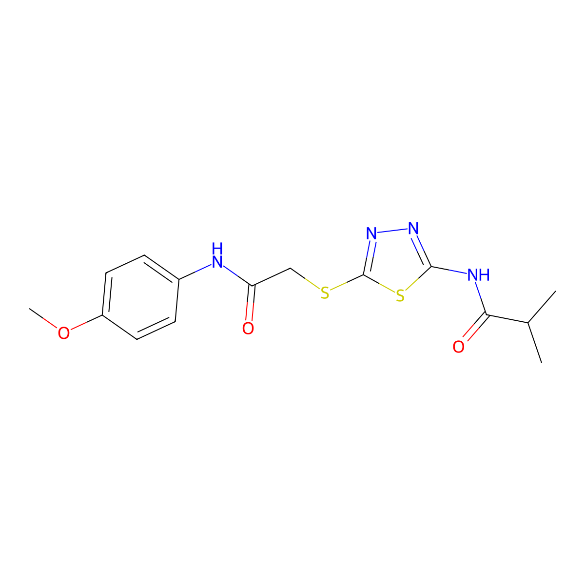 N-(5-((2-((4-methoxyphenyl)amino)-2-oxoethyl)thio)-1,3,4-thiadiazol-2-yl)isobutyramide molecular structure, CAS 392293-48-0