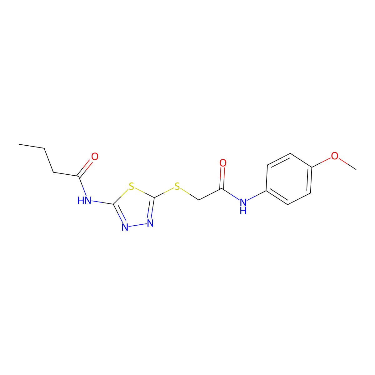 N-(5-((2-((4-methoxyphenyl)amino)-2-oxoethyl)thio)-1,3,4-thiadiazol-2-yl)butyramide molecular structure, CAS 392293-49-1