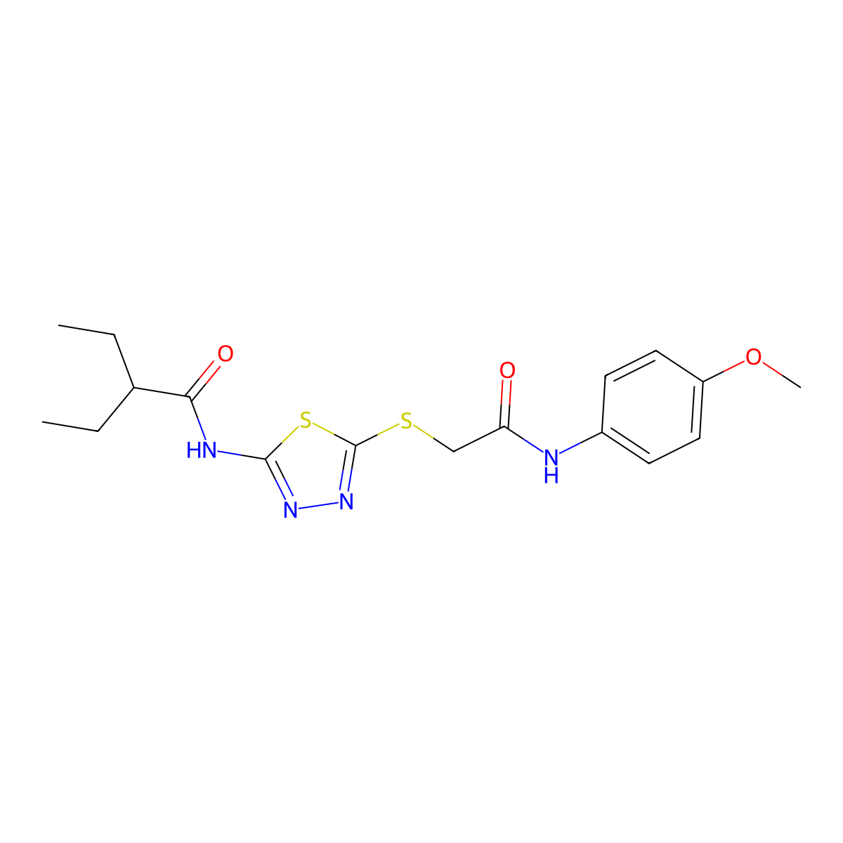 2-ethyl-N-[5-[2-(4-methoxyanilino)-2-oxoethyl]sulfanyl-1,3,4-thiadiazol-2-yl]butanamide molecular structure, CAS 392293-50-4