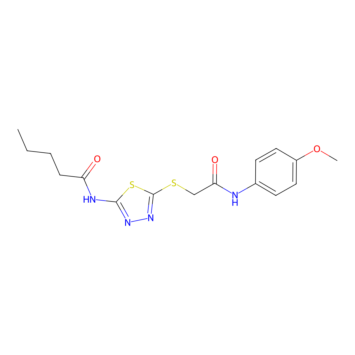 N-(5-((2-((4-methoxyphenyl)amino)-2-oxoethyl)thio)-1,3,4-thiadiazol-2-yl)pentanamide molecular structure, CAS 392293-51-5