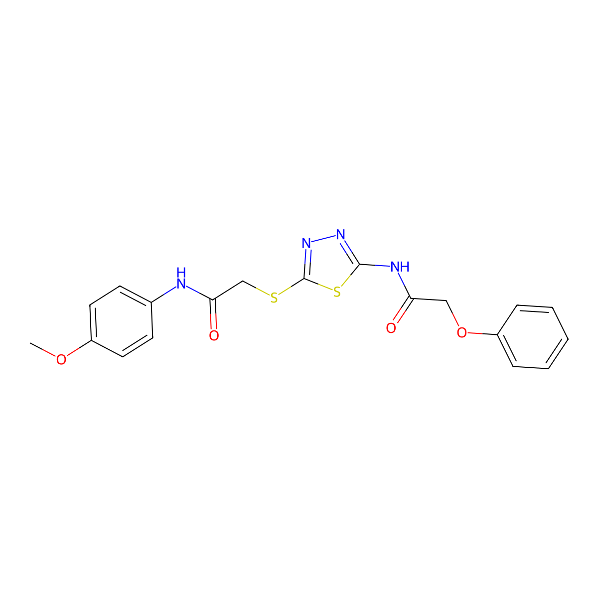 N-(4-methoxyphenyl)-2-((5-(2-phenoxyacetamido)-1,3,4-thiadiazol-2-yl)thio)acetamide molecular structure, CAS 392293-53-7