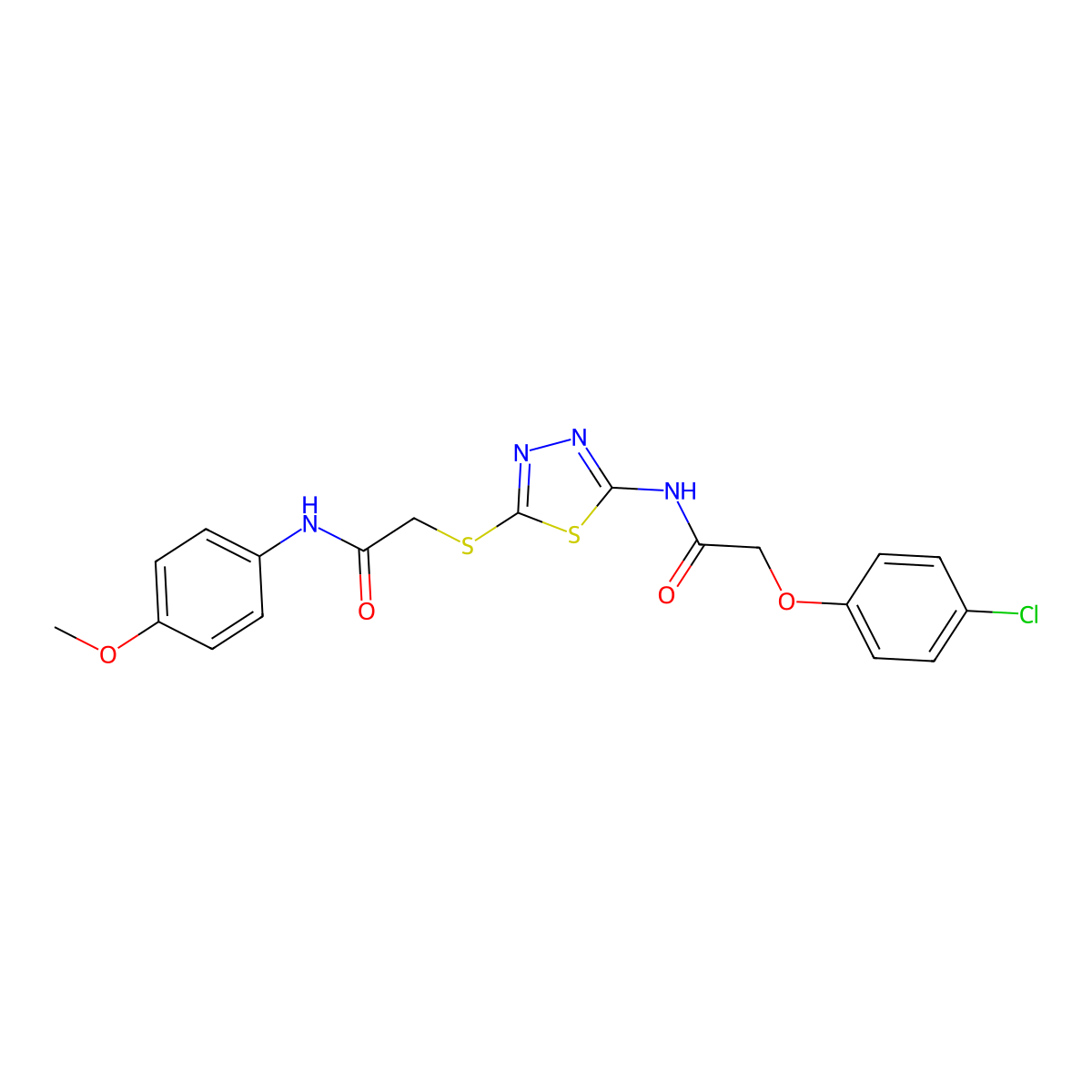 2-(4-chlorophenoxy)-N-(5-((2-((4-methoxyphenyl)amino)-2-oxoethyl)thio)-1,3,4-thiadiazol-2-yl)acetamide molecular structure, CAS 392293-54-8