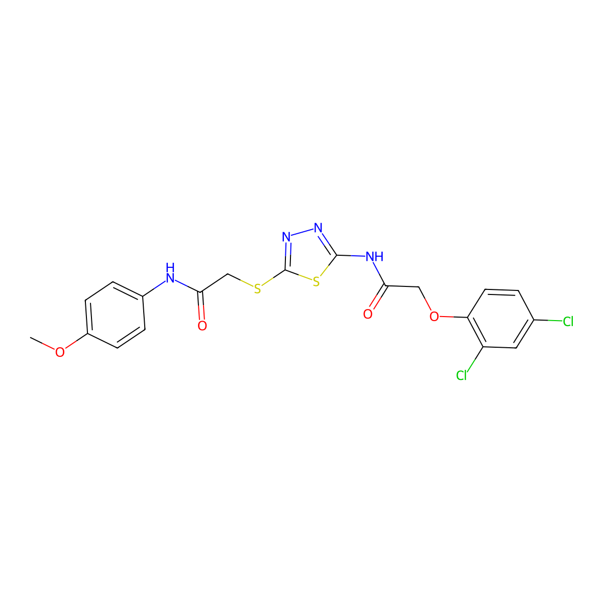 2-(2,4-dichlorophenoxy)-N-(5-((2-((4-methoxyphenyl)amino)-2-oxoethyl)thio)-1,3,4-thiadiazol-2-yl)acetamide molecular structure, CAS 392293-55-9